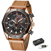 Luxury Quartz Gold Watch - Men Casual Leather Military Sport Wristwatch-Watch-Golonzo