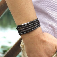 Retro Wrap Long Leather Bracelet - Chain link male charm bracelet with 5 laps-Bracelet-Golonzo