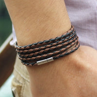 Retro Wrap Long Leather Bracelet - Chain link male charm bracelet with 5 laps-Bracelet-Golonzo