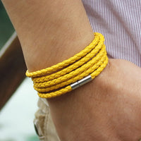 Retro Wrap Long Leather Bracelet - Chain link male charm bracelet with 5 laps-Bracelet-Golonzo