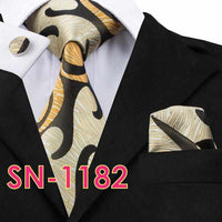 Novelty Tie Hanky Cufflinks Sets Men's 100% Silk Ties for men Formal Wedding Party-Neckties-Golonzo