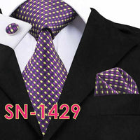 Men's Long Last Silk Ties for Formal Wedding Party - Solid Hanky Sets-Neckties-Golonzo