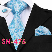 Novelty Tie Hanky Cufflinks Sets Men's 100% Silk Ties for men Formal Wedding Party-Neckties-Golonzo