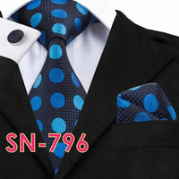 Novelty Tie Hanky Cufflinks Sets Men's 100% Silk Ties for men Formal Wedding Party-Neckties-Golonzo