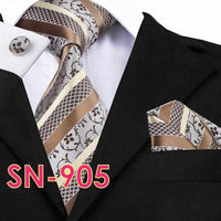 Novelty Tie Hanky Cufflinks Sets Men's 100% Silk Ties for men Formal Wedding Party-Neckties-Golonzo