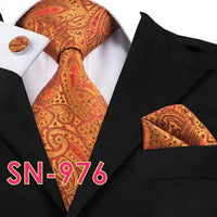 Novelty Tie Hanky Cufflinks Sets Men's 100% Silk Ties for men Formal Wedding Party-Neckties-Golonzo