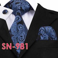 Novelty Tie Hanky Cufflinks Sets Men's 100% Silk Ties for men Formal Wedding Party-Neckties-Golonzo