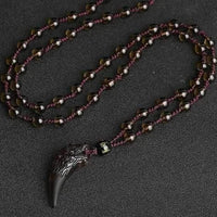 Natural Stone Black And Ice Obsidian Wolf Tooth Amulets Pendant Necklace-Necklace-Golonzo