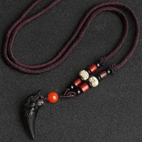 Natural Stone Black And Ice Obsidian Wolf Tooth Amulets Pendant Necklace-Necklace-Golonzo