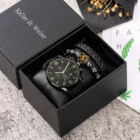 Luxury Leather Strap Men Watch with Bracelet Sets-Quartz Watches-Golonzo