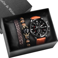 Luxury Leather Strap Men Watch with Bracelet Sets-Watches-Golonzo