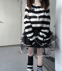 Striped Gothic Lolita Sweaters-Clothing-Golonzo