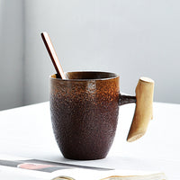 Vintage Ceramic Coffee Mug with Wood Handle-Mugs-Golonzo