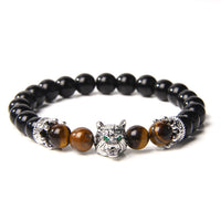 Fenrir Wolf Charm Bracelets - Natural Black Lava Stone Bracelets + Tiger Eye Bracelets-Bracelets-Golonzo