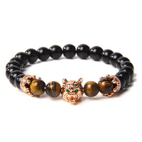 Fenrir Wolf Charm Bracelets - Natural Black Lava Stone Bracelets + Tiger Eye Bracelets-Bracelets-Golonzo
