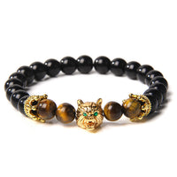 Fenrir Wolf Charm Bracelets - Natural Black Lava Stone Bracelets + Tiger Eye Bracelets-Bracelets-Golonzo