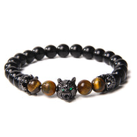 Fenrir Wolf Charm Bracelets - Natural Black Lava Stone Bracelets + Tiger Eye Bracelets-Bracelets-Golonzo