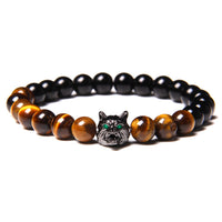 Fenrir Wolf Charm Bracelets - Natural Black Lava Stone Bracelets + Tiger Eye Bracelets-Bracelets-Golonzo