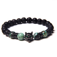 Fenrir Wolf Charm Bracelets - Natural Black Lava Stone Bracelets + Tiger Eye Bracelets-Bracelets-Golonzo