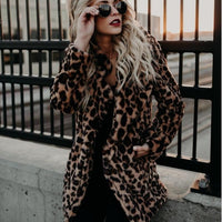 Leopard Print Faux Fur Coat - Women Jacket-Coats and Jackets-Golonzo