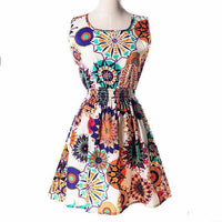 Women Summer Dress - Apricot Sleeveless O-Neck Florals Print-Dresses-Golonzo