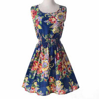 Women Summer Dress - Apricot Sleeveless O-Neck Florals Print-Dresses-Golonzo