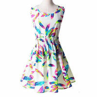 Women Summer Dress - Apricot Sleeveless O-Neck Florals Print-Dresses-Golonzo