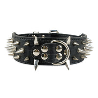 Wide Luxurious Leather Dog Collar Sharp Spike for Medium and Large Breeds-Pet Collars & Harnesses-Golonzo