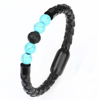 Leather Charm Bracelet Lava Chakra Stone - Charm Bracelets & Bangles-Bracelets-Golonzo