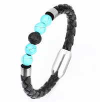 Leather Charm Bracelet Lava Chakra Stone - Charm Bracelets & Bangles-Bracelets-Golonzo