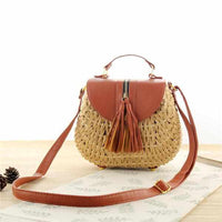 Ladies Woven Knitting Messenger Straw Bags-Handbags-Golonzo