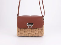 Women's woven Casual Boston handbags Handmade Straw Bag+PU Leather-Shoulder Bags-Golonzo