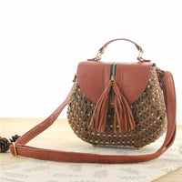 Ladies Woven Knitting Messenger Straw Bags-Handbags-Golonzo