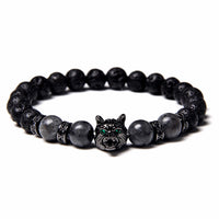 Fenrir Wolf Charm Bracelets - Natural Black Lava Stone Bracelets + Tiger Eye Bracelets-Bracelets-Golonzo