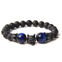Fenrir Wolf Charm Bracelets - Natural Black Lava Stone Bracelets + Tiger Eye Bracelets-Bracelets-Golonzo