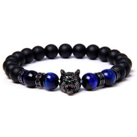 Fenrir Wolf Charm Bracelets - Natural Black Lava Stone Bracelets + Tiger Eye Bracelets-Bracelets-Golonzo