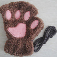 Fashion Girls Lovely Cat Claw Paw Plush Mittens-Gloves & Mittens-Golonzo
