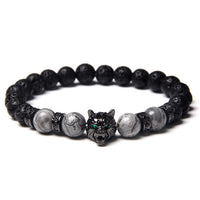 Fenrir Wolf Charm Bracelets - Natural Black Lava Stone Bracelets + Tiger Eye Bracelets-Bracelets-Golonzo
