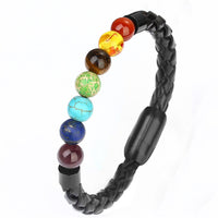 Leather Charm Bracelet Lava Chakra Stone - Charm Bracelets & Bangles-Bracelets-Golonzo