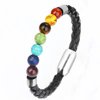Leather Charm Bracelet Lava Chakra Stone - Charm Bracelets & Bangles-Bracelets-Golonzo