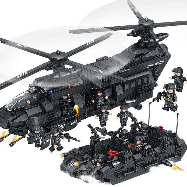 SWAT Team Police Building Blocks - Transport Helicopter Set-Toys-Golonzo