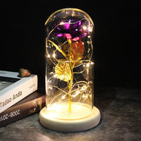 Eternal Rose - 24K Gold Foil Flower With Fairy String Lights In Dome-Artificial Flora-Golonzo
