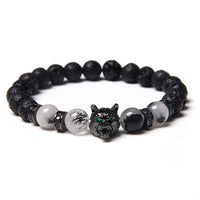 Fenrir Wolf Charm Bracelets - Natural Black Lava Stone Bracelets + Tiger Eye Bracelets-Bracelets-Golonzo