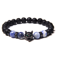 Fenrir Wolf Charm Bracelets - Natural Black Lava Stone Bracelets + Tiger Eye Bracelets-Bracelets-Golonzo
