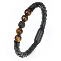 Leather Charm Bracelet Lava Chakra Stone - Charm Bracelets & Bangles-Bracelets-Golonzo