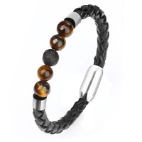 Leather Charm Bracelet Lava Chakra Stone - Charm Bracelets & Bangles-Bracelets-Golonzo
