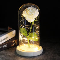 Eternal Rose - 24K Gold Foil Flower With Fairy String Lights In Dome-Artificial Flora-Golonzo