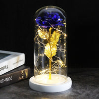 Eternal Rose - 24K Gold Foil Flower With Fairy String Lights In Dome-Artificial Flora-Golonzo