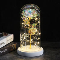 Eternal Rose - 24K Gold Foil Flower With Fairy String Lights In Dome-Artificial Flora-Golonzo