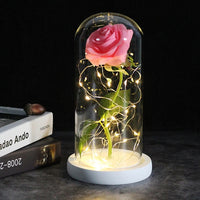 Eternal Rose - 24K Gold Foil Flower With Fairy String Lights In Dome-Artificial Flora-Golonzo